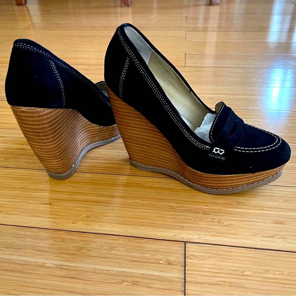 Black Suede wedge with platform shoes